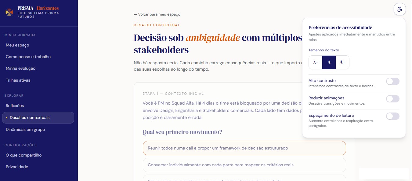 Controles de acessibilidade da plataforma